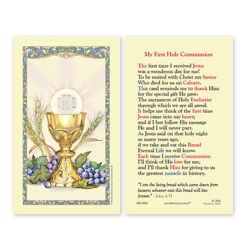 First Communion Laminated Holy Card – Allen's Online Warehouse